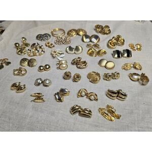 Lot 36 Gold & Silver Tone Clip On Earrings Chunky Pearl Hoop Rhinestone Vintage